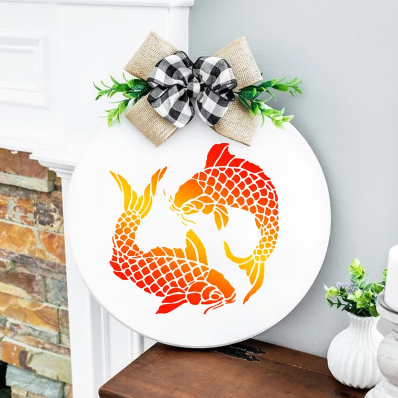 Boqon Koi Fish Stencils Template Reusable Sea Plant Seaweed Stencils for Painting on Wood Canvas Walls Floor Decorations DIY Craft Projects (Koi Fish) - Image 2